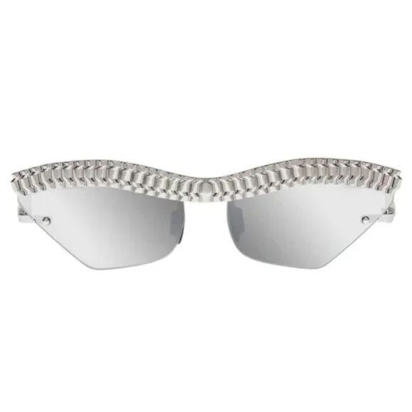 NWT Christian Cowan x Le Specs silver cat eye mirrored lens sunglasses